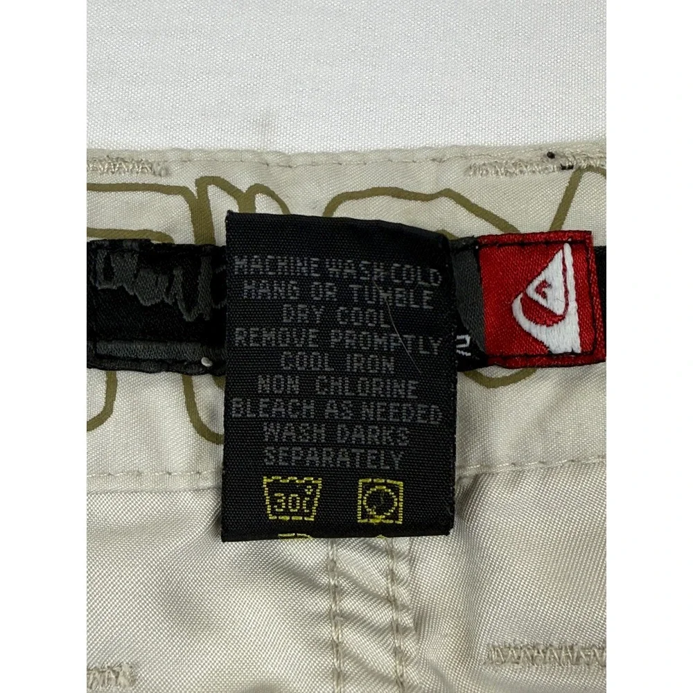 Y2K Quiksilver Mens Tan Cargo Shorts‎ Size 34 Beige Polyester Surf Utility